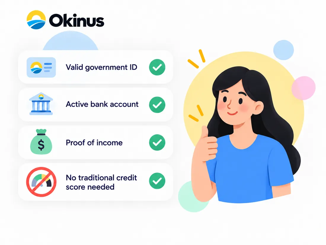 Okinus requirements checklist including identification, bank account and income